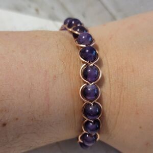 Handmade Copper Wire Wrapped Amethyst Bead Bracelet – Healing Gemstone